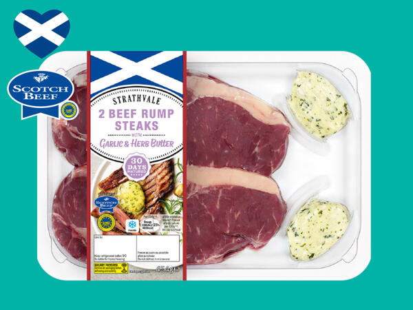 2 British Beef 30-Day Matured Rump Steaks with Garlic & Herb Butter