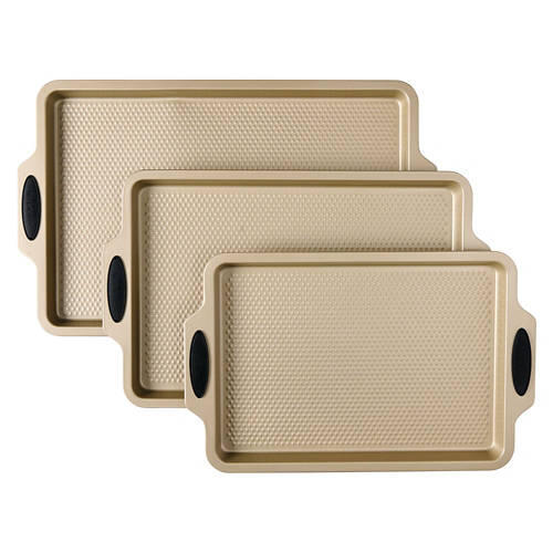 3 Piece Cookie Sheet Set, Diamond Pattern Gold