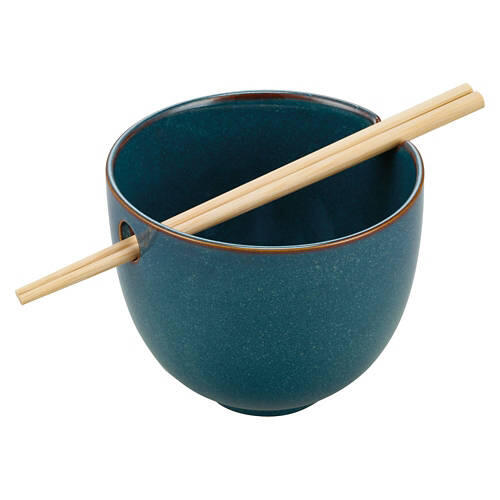 Ceramic Noodle Bowl with Chopsticks, Blue