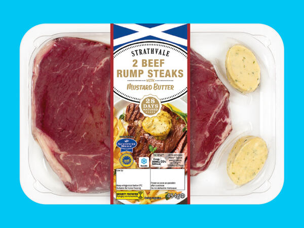 2 Beef 28-Day Matured Rump Steaks with Mustard Butter