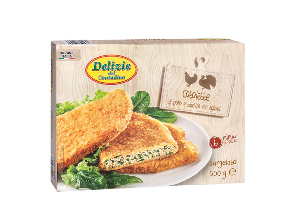 Breaded Chicken and Turkey Cutlets with spinach