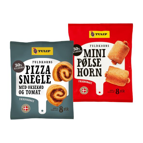 Fuldkorns pizzasnegle eller mini pølsehorn