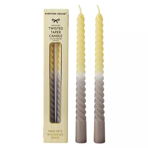 2 Pack Semi Twisted Taper Candles, Yellow/Grey