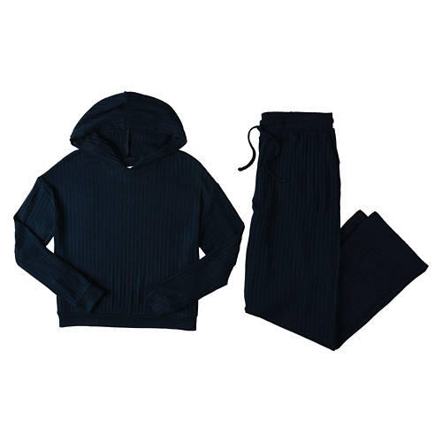 2 Piece Ladies Long Sleeve Loungewear Set - Black, M