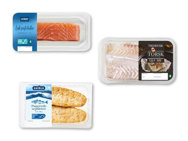 LERØY/​THORFISK/​HAVBLÅ Lakse-, torske- eller panerede sejfileter