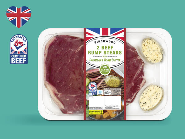 2 Beef 28-Day Matured Rump Steaks with Parmesan & Thyme Butter