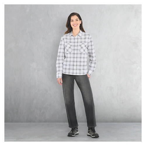Ladies Flannel Shirt - White, L