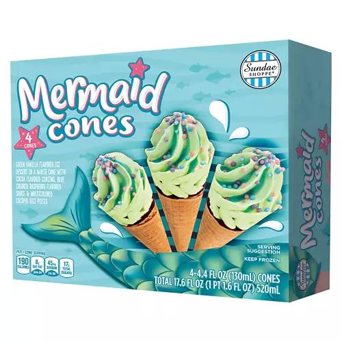 Green Colored Vanilla Flavor Mermaid Cones, 4 count
