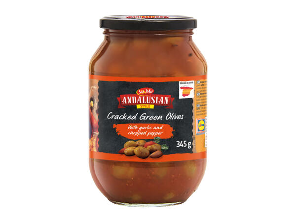 Andalusian Cracked Green Olives with Garlic & Pepper