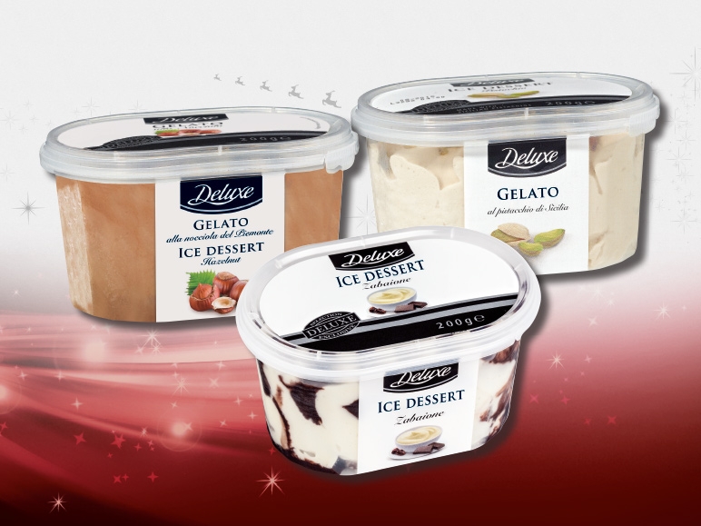 Glace aux noisettes du Piémont, à la pistache de Sicile, sabayon glacé au chocolat et au rhum