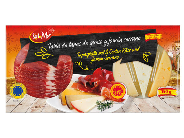Tabla de tapas de queso y jamón serrano