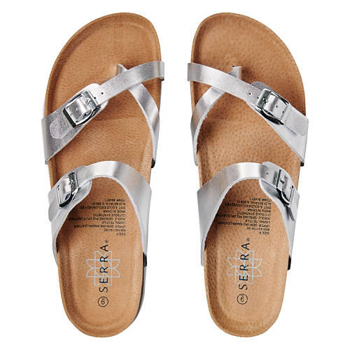 Ladies Genuine Leather Footbed Sandals - Sliver, 10