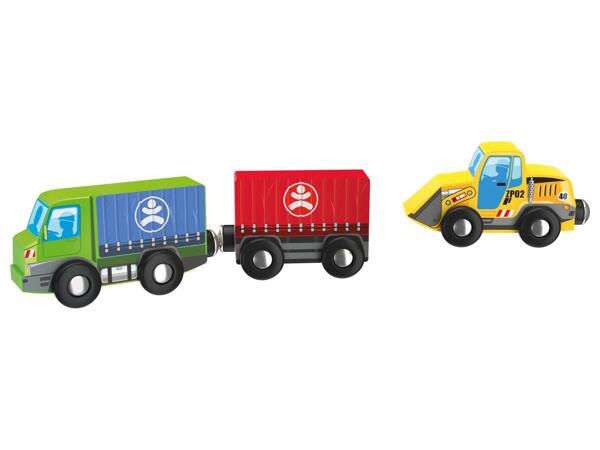 Wooden vehicles for rail and road sets, 3 pieces
