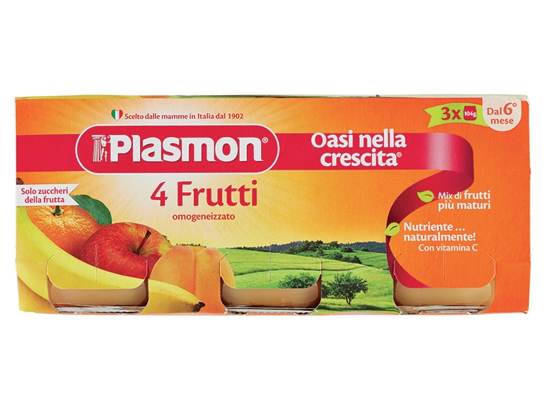 Homogenized Baby Food, Pear, 4 fruits, Apple or Plum
