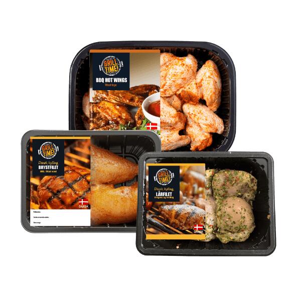 Danske hotwings, kyllingebryst eller -lårfilet