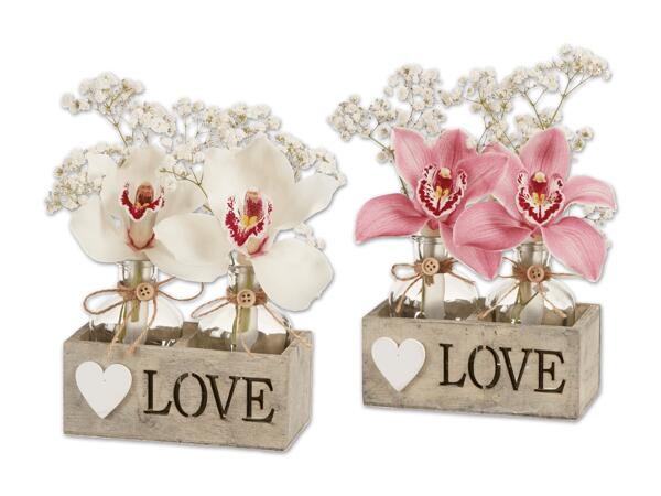 2er Orchideenblüte "Love" in Holzkiste