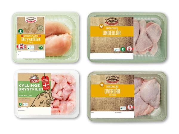 Dansk kyllingebrystfilet, kyllingebrystfilet i tern, kyllingeunderlår eller -overlår