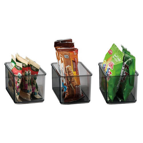 3 Pack Small Storage Bins, Clear Gray