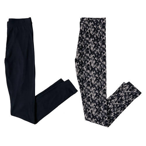 Ladies 2 Pack Soft Leggings - Black & Printed, M