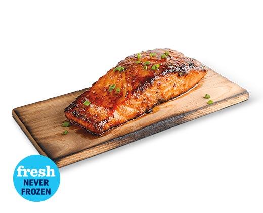 Fresh Sweet Bourbon Atlantic Salmon on a Cedar Plank
