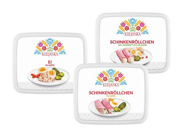 Ei oder Schinkenröllchen in Aspik