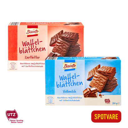 Vaffelstykker med chokolade
