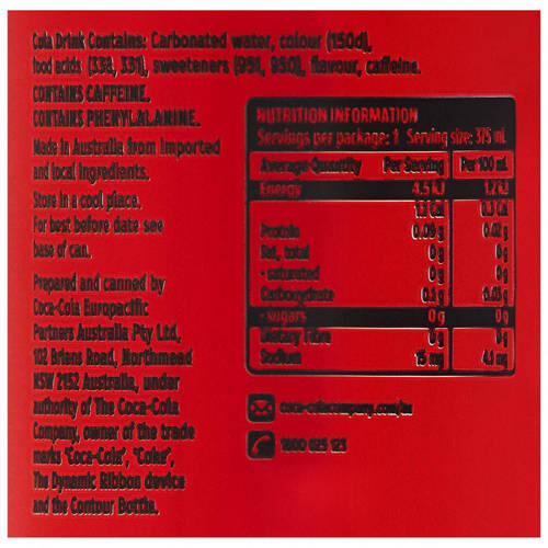 Coke No Sugar 36 Pack 375ml