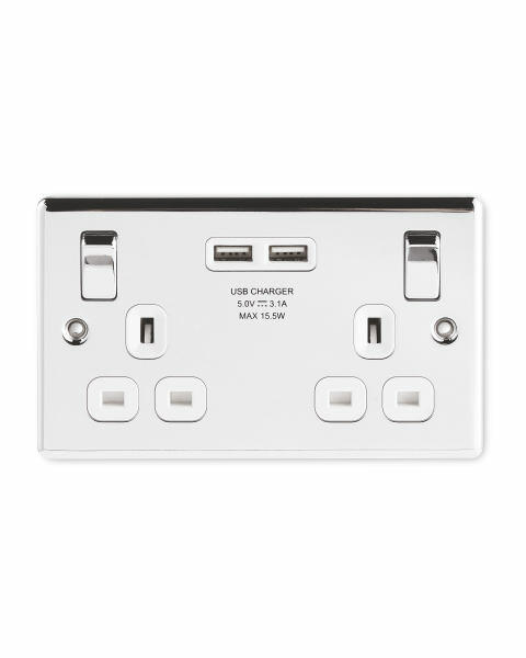 Chrome USB Double Wall Socket