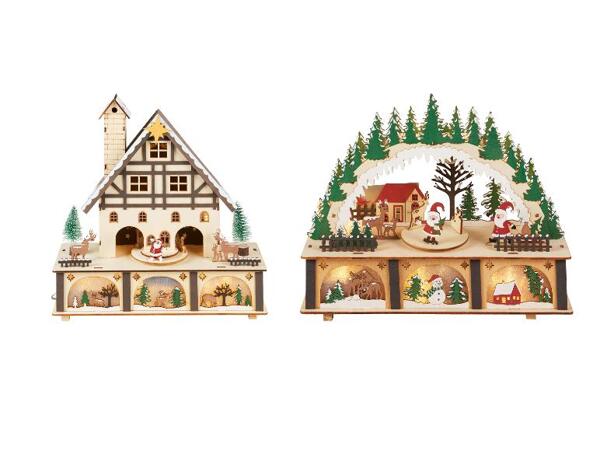 Dřevěný LED domek s pohyblivými figurkami