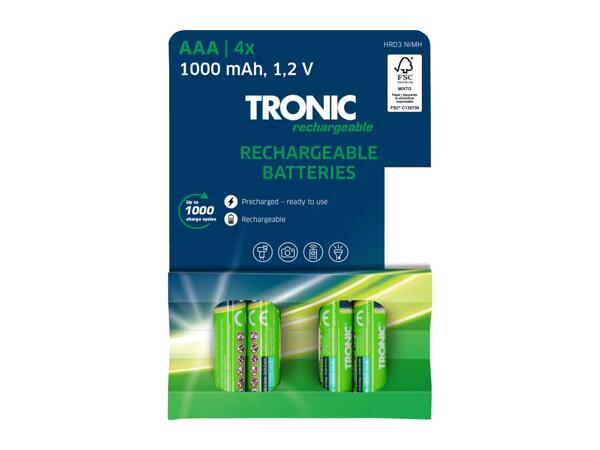 Tronic AAA NiMH Rechargeable Batteries - 4 Pack