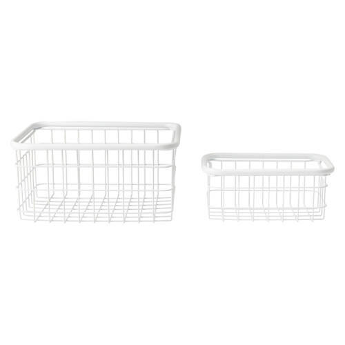 2 Pack Stacking Wire Storage Baskets, White
