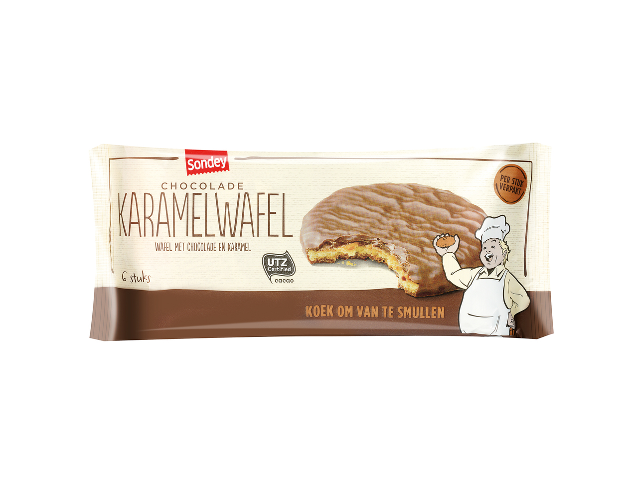 Karamelwafel met chocolade-omhulling