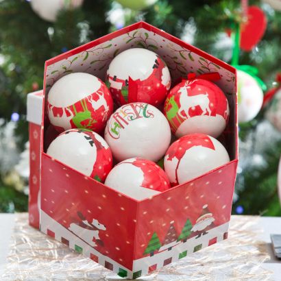 Set von 14 bedruckten Weihnachtskugeln in Fensterdose