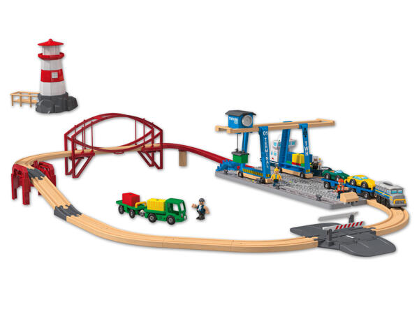 Holz Eisenbahn-Set „Containerhafen", 63-teilig