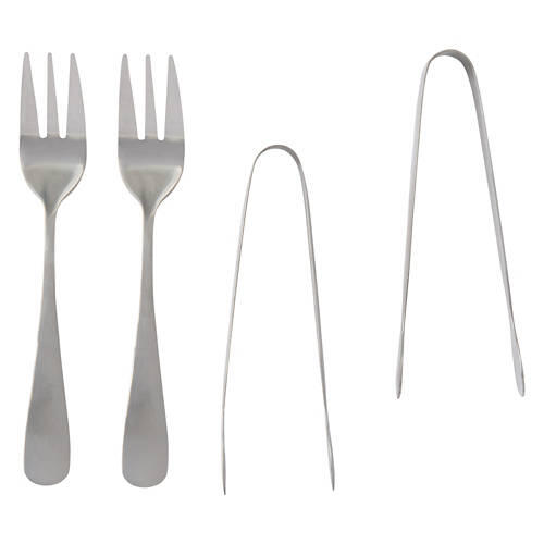 4 Piece Charcuterie Board - Tongs & Forks, Silver