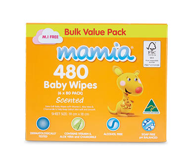 Mamia Baby Wipes Scented 480pk
