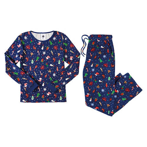 Ladies Holiday Pajama Set - Navy Blue, XL