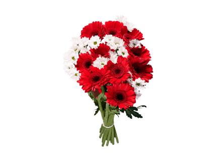 Bouquet de Germini et de Santini avec petit drapeau suisse