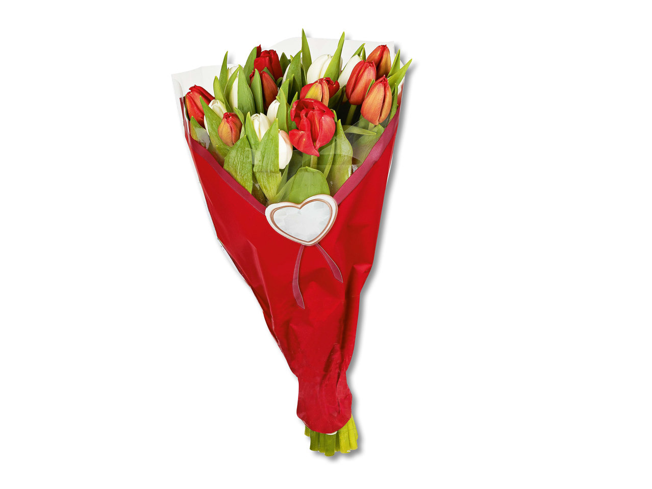 Bouquet de tulipes dans un sachet de Saint Valentin