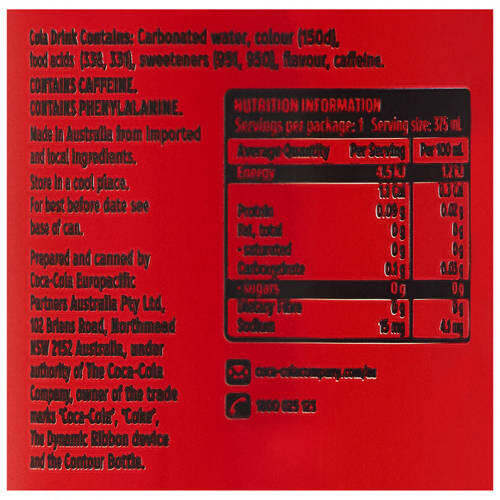 Coke Zero Sugar 36 Pack 375ml