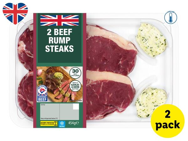 2 British Beef Rump Steaks With A Gralic & Herb Butter