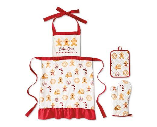 Merry Moments 
 3 Pc Apron, Oven Mitt and Potholder Set
