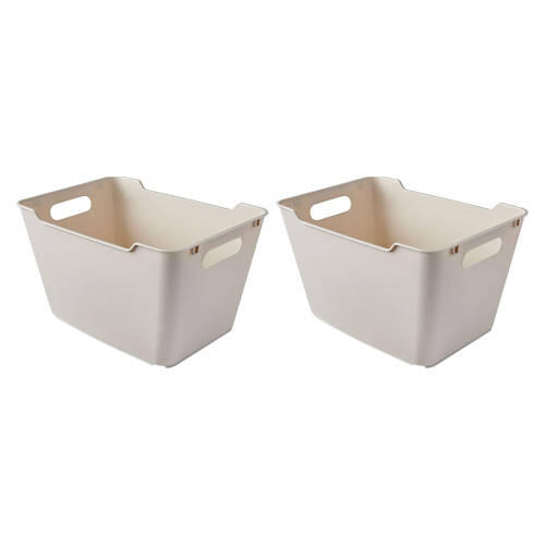 2 Pack Plastic Storage Bins, Warm Gray, L
