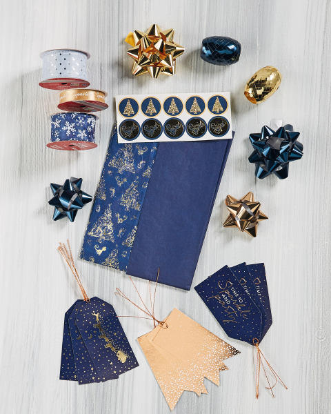 Blue & Gold Ribbons & Bows 33 Pack