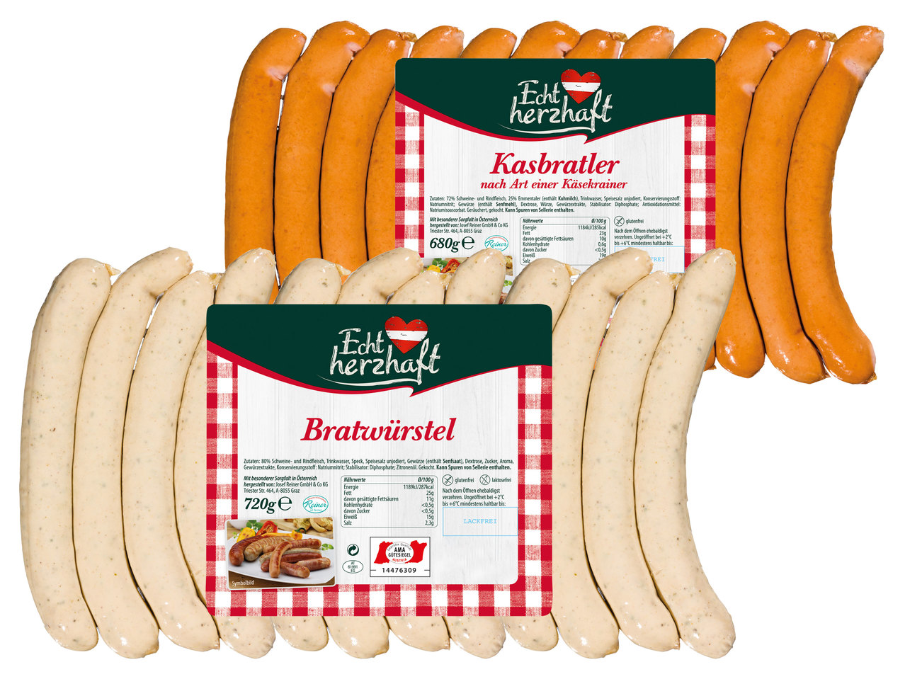 ECHT HERZHAFT Bratwürstel/Kasbratler