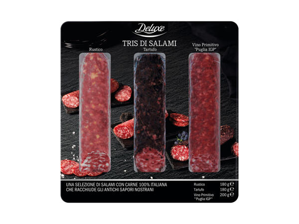Three-Salami Pack: Rustic, Truffle and with "Puglia PGI" Primitivo Wine