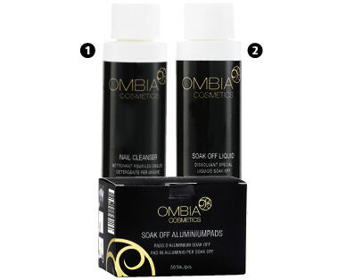 OMBIA 
 NETTOYANT, DISSOLVANT ET PADS POUR VERNIS À ONGLES GEL UV