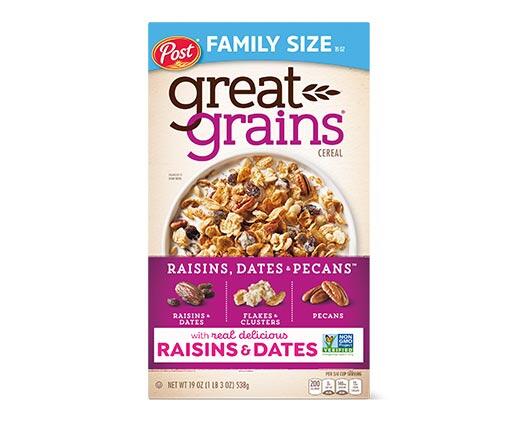 Post 
 Great Grains Raisin, Date & Pecan or Cranberry Almond