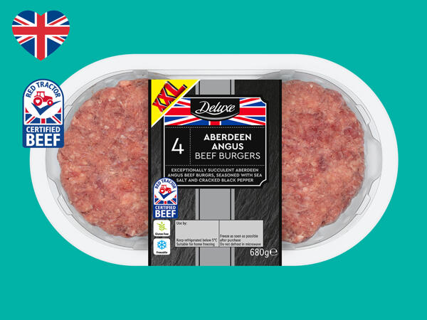 Deluxe 4 British Aberdeen Angus Beef Burgers - Lidl - Great Britain ...