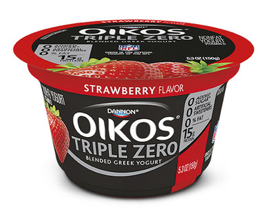 Dannon Oikos Triple Zero Greek Yogurt Vanilla or Strawberry